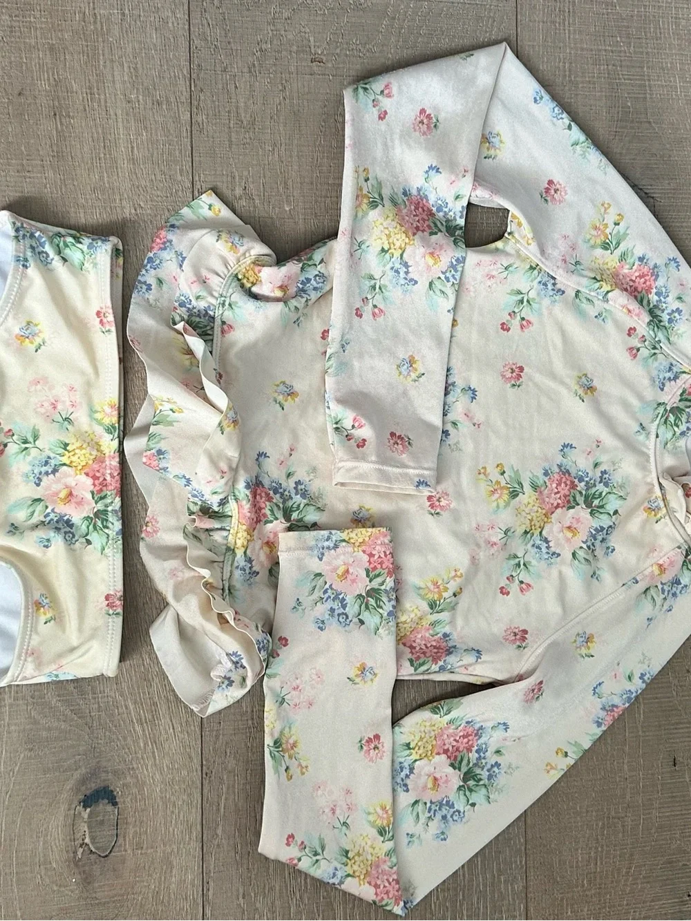 Janie and Jack Cream Floral Long-Sleeve Rash Guard Swim Set
